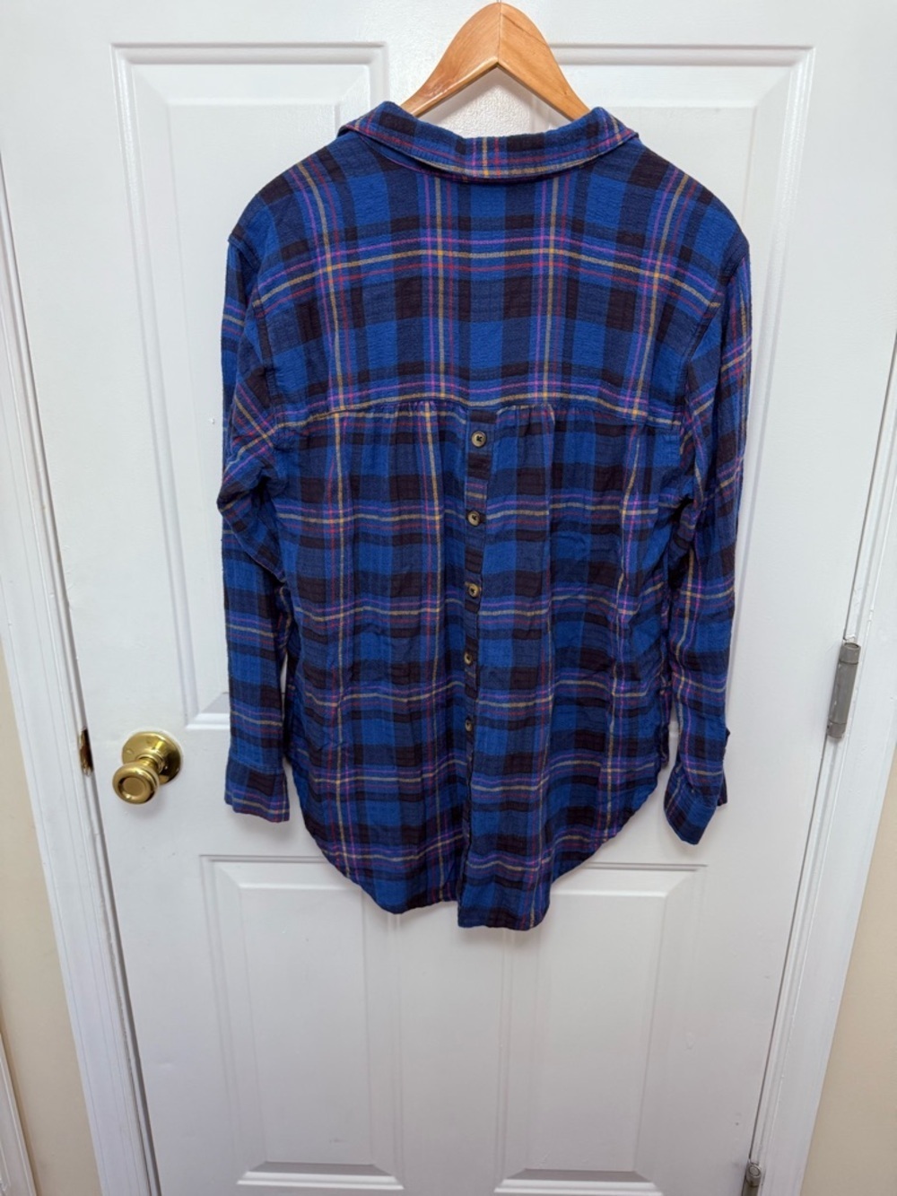 Anthropologie Blue Plaid Long Sleeve Flannel Shirt Size Medium Casual - Picture 8 of 9